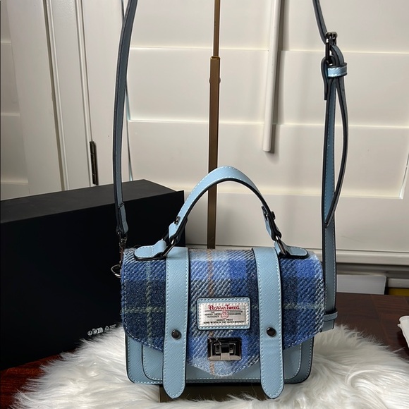 Harris Tweed Islander Blue Tartan Satchel Crossbody Bag NWOT- From Scotland - Picture 3 of 16